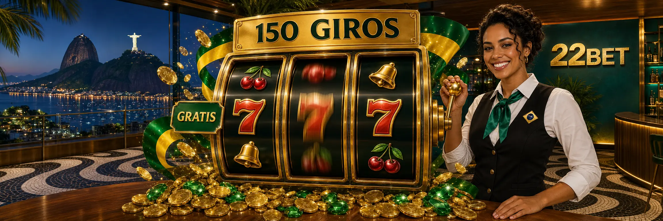 150 giros grátis na 22Bet com rolos, moedas e pacotes de bônus