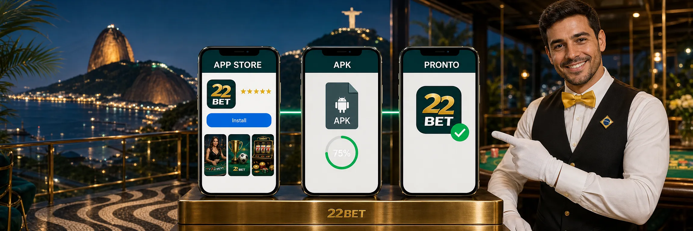 Instalação do app da 22Bet pela App Store e pelo arquivo APK no Android