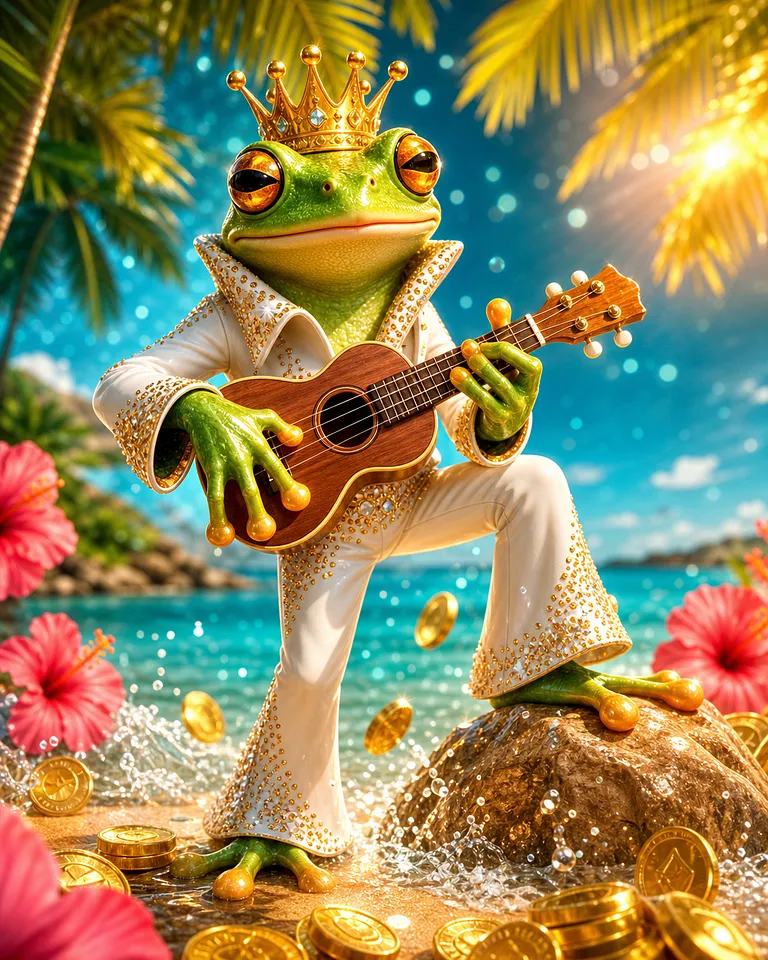 Capa do slot Aloha King Elvis com praia e ukulele