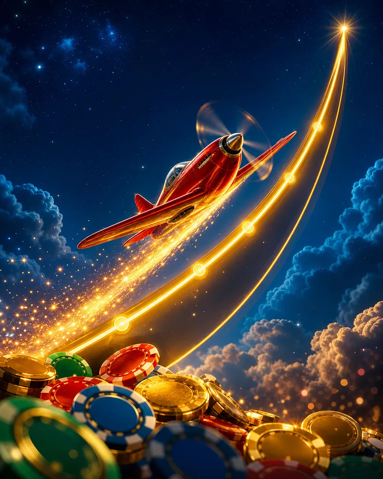Capa do jogo Aviator com avião vermelho e curva de multiplicador