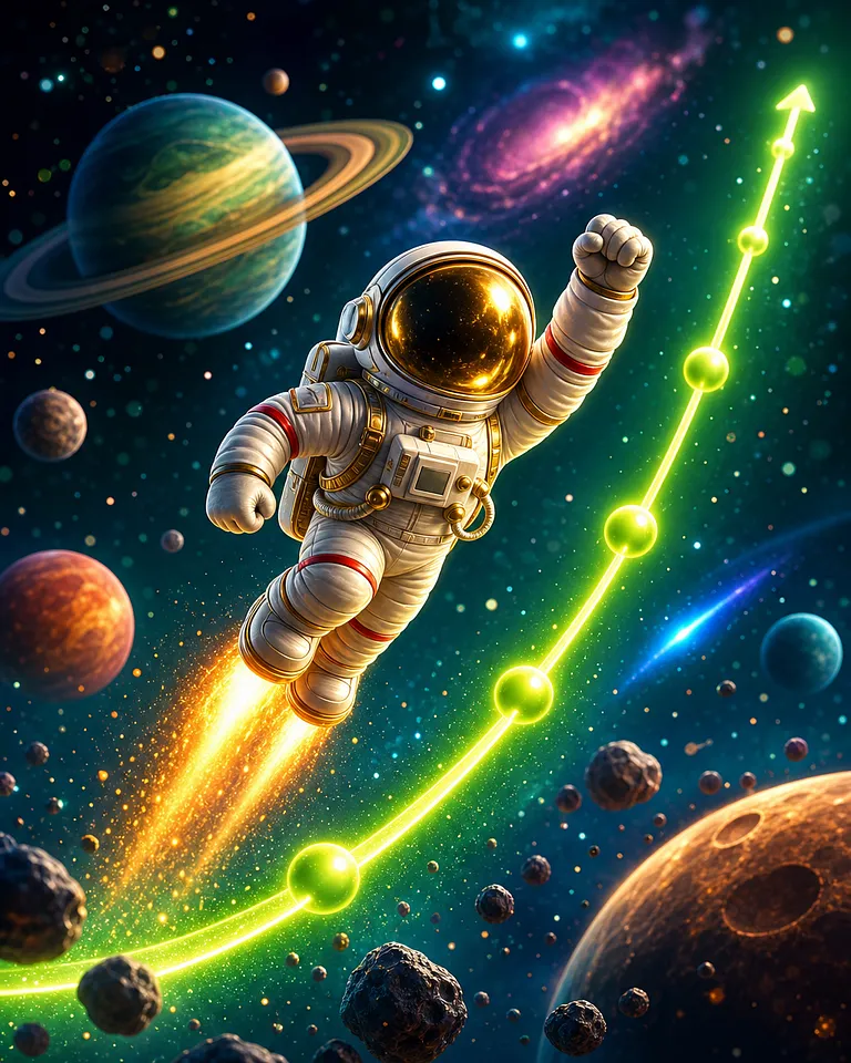 Capa do jogo Spaceman com astronauta subindo entre estrelas